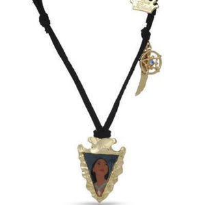 DISNEY COUTURE POCAHONTAS 14KT GP BLACK LEATHER ARROW PENDANT NECKLACE**NEW!